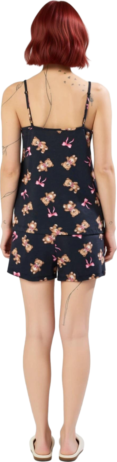 Kadın Sevimli Ayıcık Baskılı V Yaka Askılı Pijama Takımı Fonksiyonel Dayanıklı Kaliteli Şık