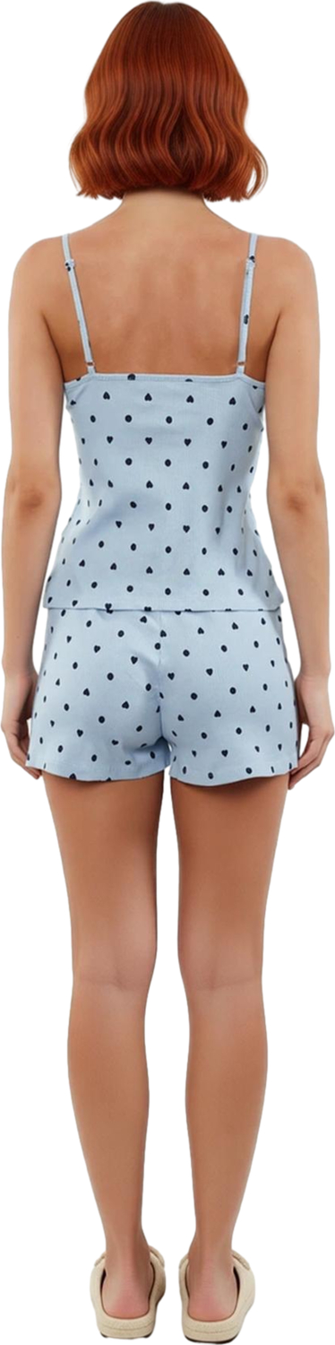 Kadın Kalpli V Yaka İnce Askılı Örme Pijama Takımı Fonksiyonel Dayanıklı Kaliteli Konforlu