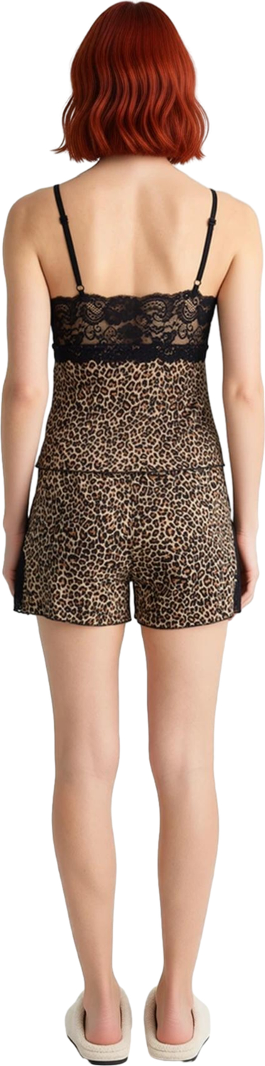 Leopar Desenli Dantel Detaylı V Yaka Pijama Takımı Kadın Fonksiyonel Dayanıklı Kaliteli Şık