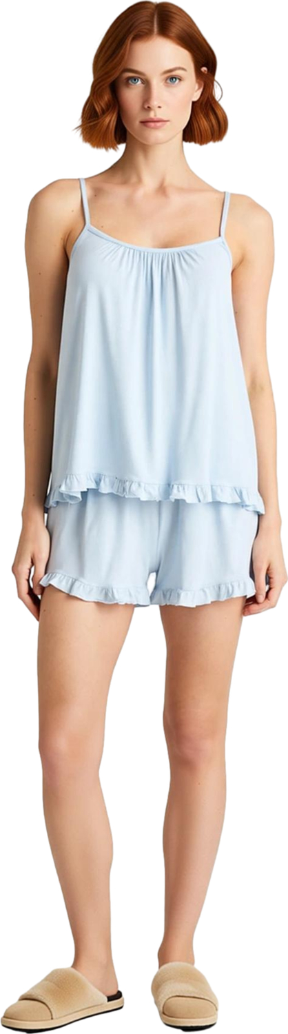 Kadın Açık Fırfırlı Atlet ve Şort Pijama Takımı Fonksiyonel Dayanıklı Kaliteli Konforlu Şık