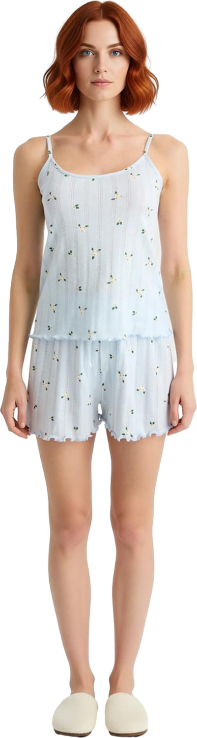 Kadın Çiçekli Örme Pijama Takımı Fonksiyonel Dayanıklı Kaliteli Konforlu Estetik Premium Şık