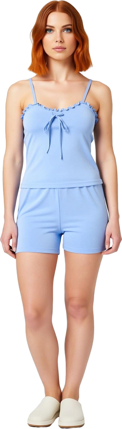 Kadın Bağlamalı Fırfırlı Örme Pijama Seti Fonksiyonel Dayanıklı Kaliteli Konforlu Estetik Şık