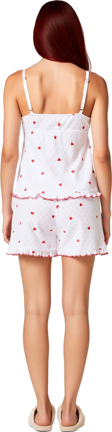 Kadin Fırfırlı Kalpli Delikli Askılı Pijama Takımı Fonksiyonel Dayanıklı Kaliteli Konforlu