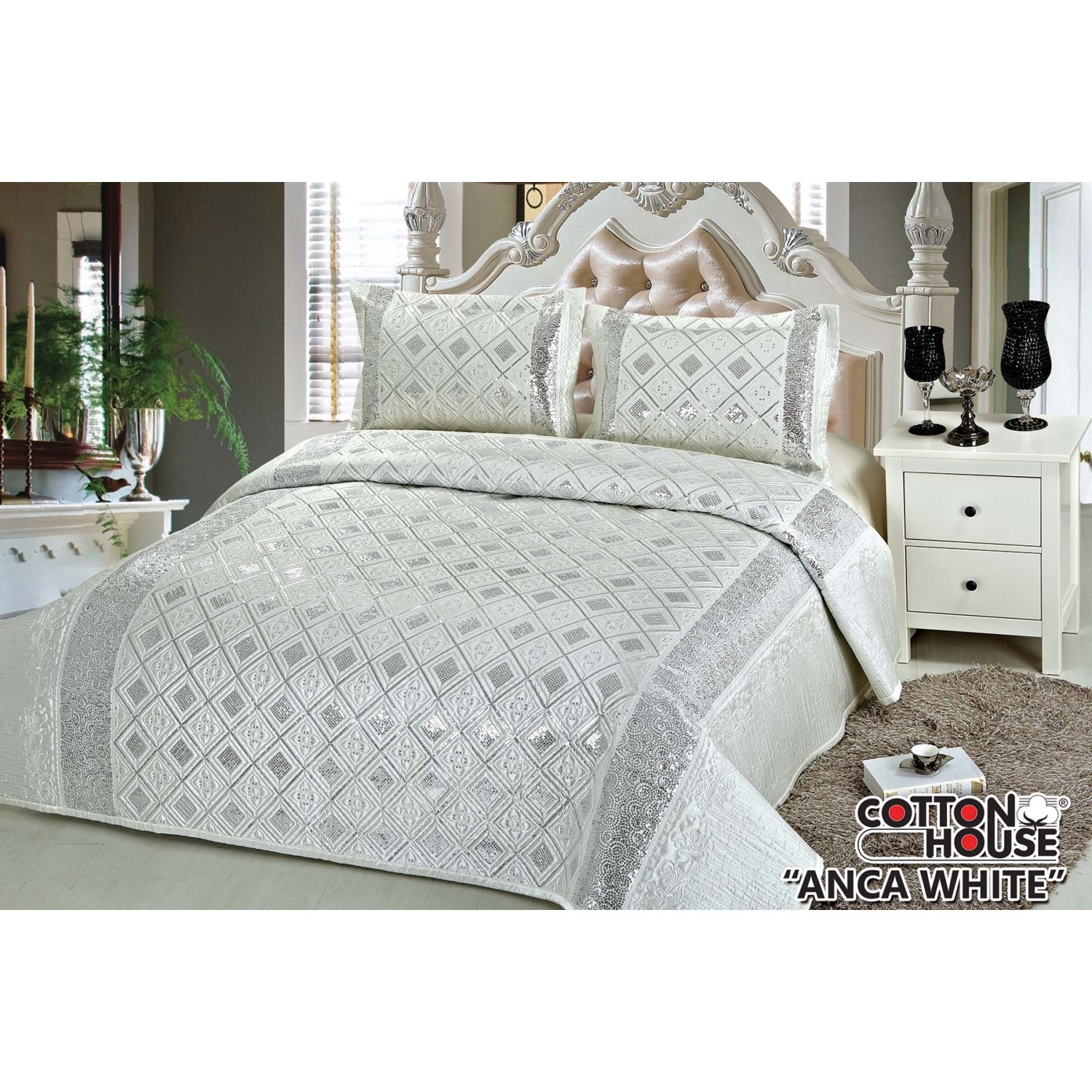 Cotton House Saten Pullu Çift Kişlik Yatak Örtüsü Anca