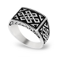 Chavin Geometrik Desen Gümüş Erkek Yüzük cs68