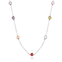 Chavin Tiffany Sıra Taşlı Kalın Uzun Zincir Gümüş Kolye db71