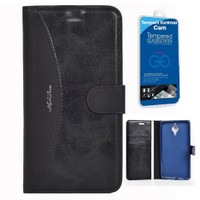 Teleplus General Mobile GM 5 Plus Cüzdanlı Kılıf Siyah + Cam Ekran Koruyucu