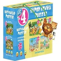 Hayvanlar 4'ü Bir Kutuda - Süper Renkli Puzzle