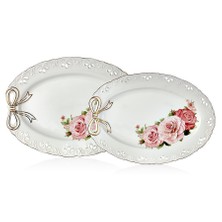 Noble Life Gül Desen Fiyonklu 2 Li Kayık Tabak 31,5 Ve 36,5Cm