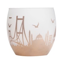 Arte Home Globe İstanbul Simli Altın Beyaz Mumluk