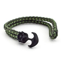 Siyah Çapa Yeşil Örgü Deri Erkek Bileklik Bt260