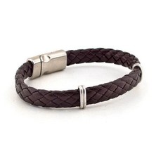 Kahve Deri Mıknatıslı Metal Erkek Bileklik Bt320