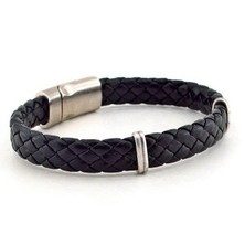 Siyah Deri Metal Klipsli Erkek Bileklik Bt322