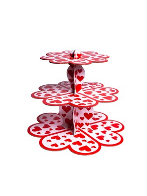 Patisse Renkli 3 Katlı Karton Muffin & Çörek Standı Kalpli