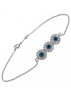 Bilezikhane Üç Boncuklu 14 Ayar Beyaz Altın Bileklik