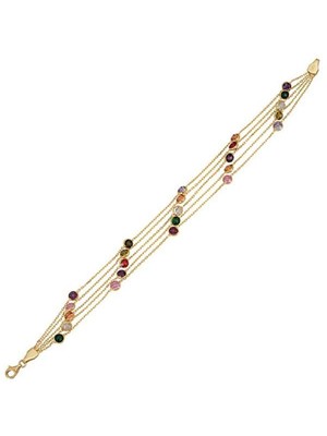Bilezikhane Renkli Taşlı Beş Sıra 14 Ayar Altın Bileklik