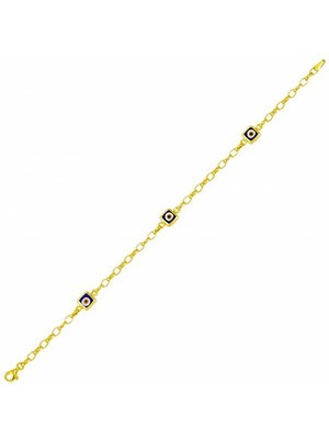 Bilezikhane Üçlü Kare Gözlü 14 Ayar Altın Bileklik