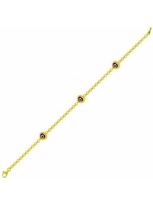 Bilezikhane Üçlü Kalp Gözlü 14 Ayar Altın Bileklik