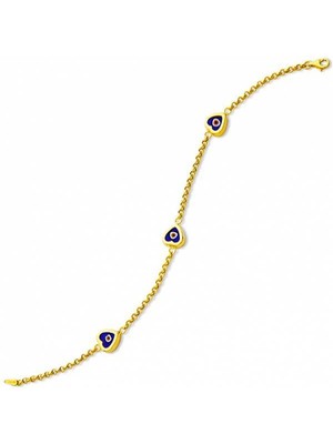 Bilezikhane Kalp Şeklinde Boncuklu 14 Ayar Altın Bileklik