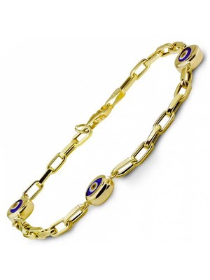 Bilezikhane Gözlü İnce 14 Ayar Altın Bileklik