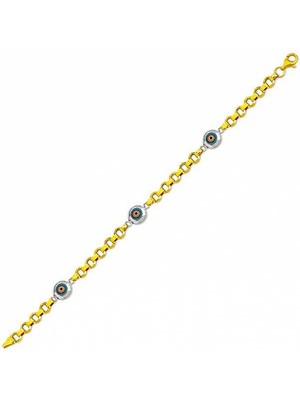 Bilezikhane Turkuaz Boncuklu 14 Ayar Altın Bileklik