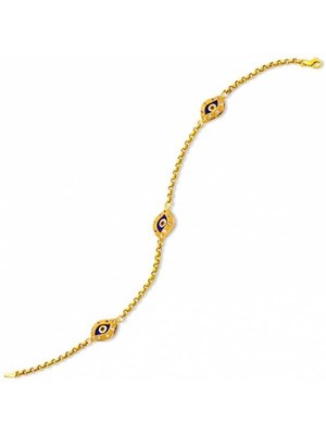 Bilezikhane Çekik Gözlü Nazar 14 Ayar Altın Bileklik