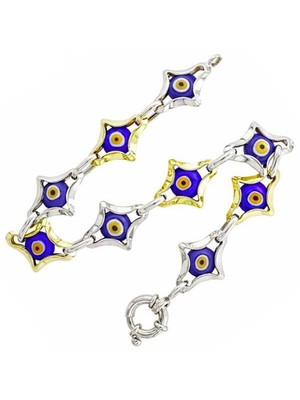 Bilezikhane Yıldız Motifli Nazarlı14 Ayar Altın Bileklik