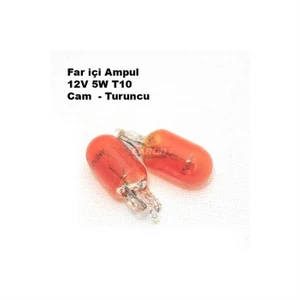 12V 5W T10 Far İçi Turuncu Cam Dipsiz Ampul 