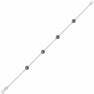 Nazar Boncuklu 14 Ayar Beyaz Altın Bileklik