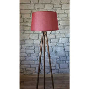 Oval Üç Ayaklı Lambader K117-Ceviz Ayak-  Bordo Keten Başlık