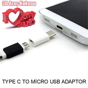 Universal Type C To Micro Usb Dönüştürücü Mini Adaptör + 3d Araç Kokusu