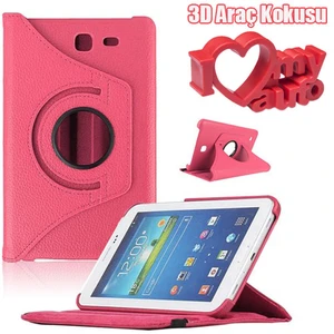 Samsung Galaxy Tab E T560 Kılıf 360 Derece Döner Pembe + 3d Araç Kokusu