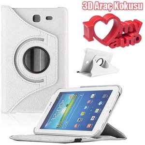 Samsung Galaxy Tab E T560 Kılıf 360 Derece Döner Beyaz + 3d Araç Kokusu
