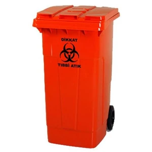 Plastik Tıbbi Atık Çöp Konteyneri 120 Lt- Kırmızı