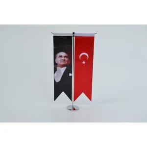 Bayrakal M.K.Atatürk Resmi ve Türk Bayrağı Kırlangıç Masa Bayrak Takımı