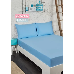 Tria Home Pamuklu Lastikli Çarşaf Seti Çift Kişilik Mavi