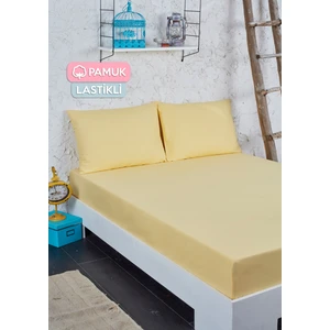Tria Home Pamuklu Lastikli Çarşaf Seti Çift Kişilik Sarı