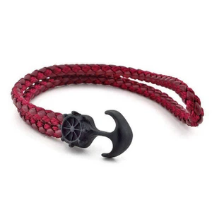 Siyah Metal Çapalı Bordo Erkek Bileklik Bt256