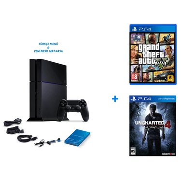  Sony Playstation 4 500 Gb Oyun Konsolu + Gta 5 + Uncharted 4 ( Türkçe Dublaj )