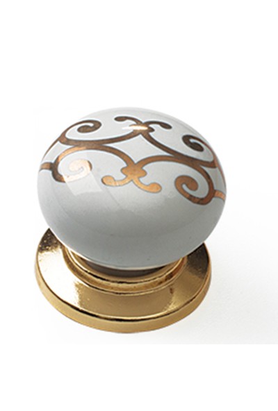 Trendist Porselen Düğme Kulp - Altın Desen 30 mm