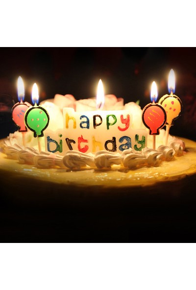 Happy Candle 5'li Renkli Happy Birthday ve Balon Mum Seti mm01