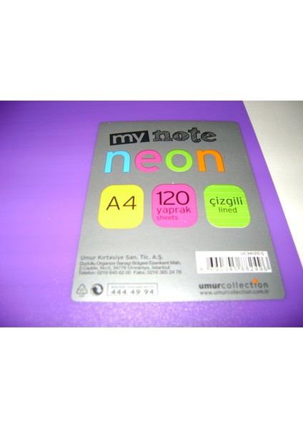 My Note Neon A4 120Yp Çizgili Pp Kapak