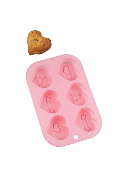 Silikon Pembe Kalp Muffin Kalıbı 6'lı