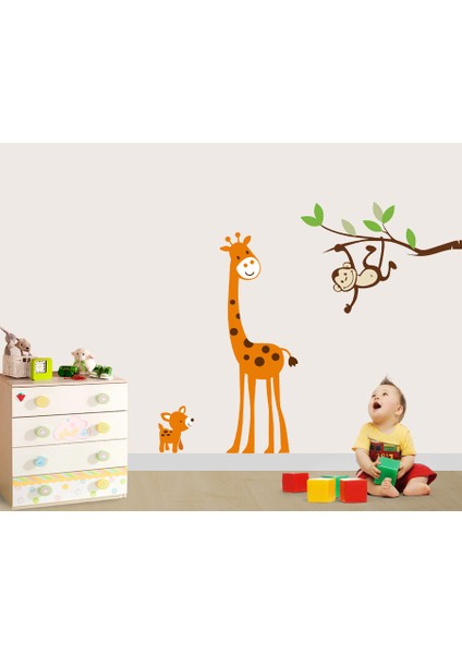 Zürafa ve Maymun Duvar Sticker