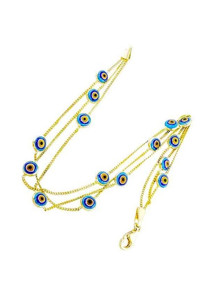 Üçlü Seramik Taşlı 14 Ayar Altın Tiffany Bileklik