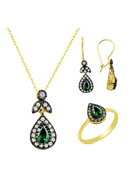 Üçlü Set Yeşil Zümrüt 6,85 Gram 14 Ayar Altın