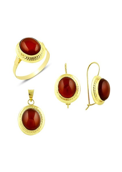 Akik taşlı üçlü set 8.70 Gram 14 Ayar Altın