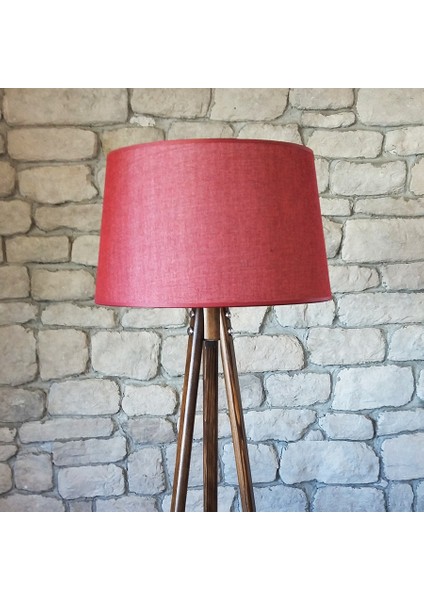 Oval Üç Ayaklı Lambader K117-Ceviz Ayak- Bordo Keten Başlık