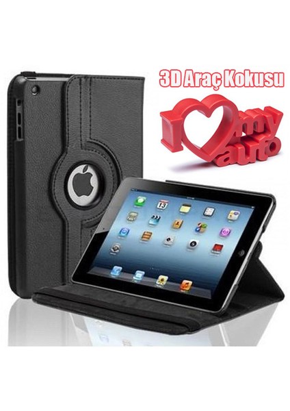 CoverZone iPad Air 2 Kılıfı 360 Derece Dönebilen Standlı Kapaklı Siyah + 3d Araç Kokusu