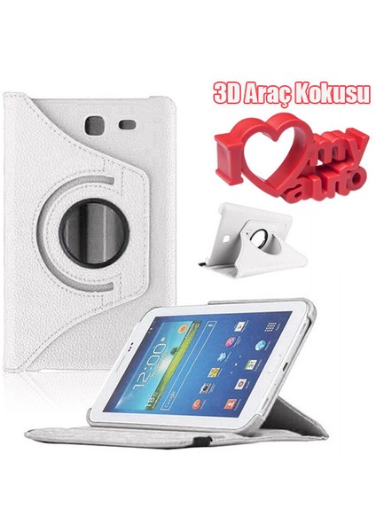 Samsung Galaxy Tab E T560 Kılıf 360 Derece Döner Beyaz + 3d Araç Kokusu